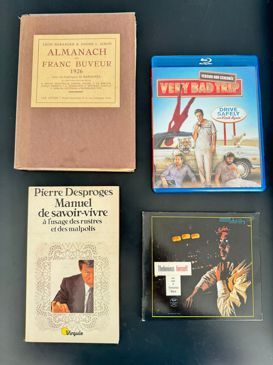 Pack Décalé — Almanach du Franc Buveur (1926, ancien) + Pierre Desproges Manuel de savoir-vivre + Very Bad Trip (Blu-ray FR) + Thelonious Monk Thelonious Himself (CD)