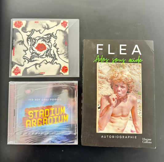 Pack Red Hot Chili Peppers — Flea Ados sous acide (livre, FR) + Blood Sugar Sex Magik (CD) + Stadium Arcadium (CD)