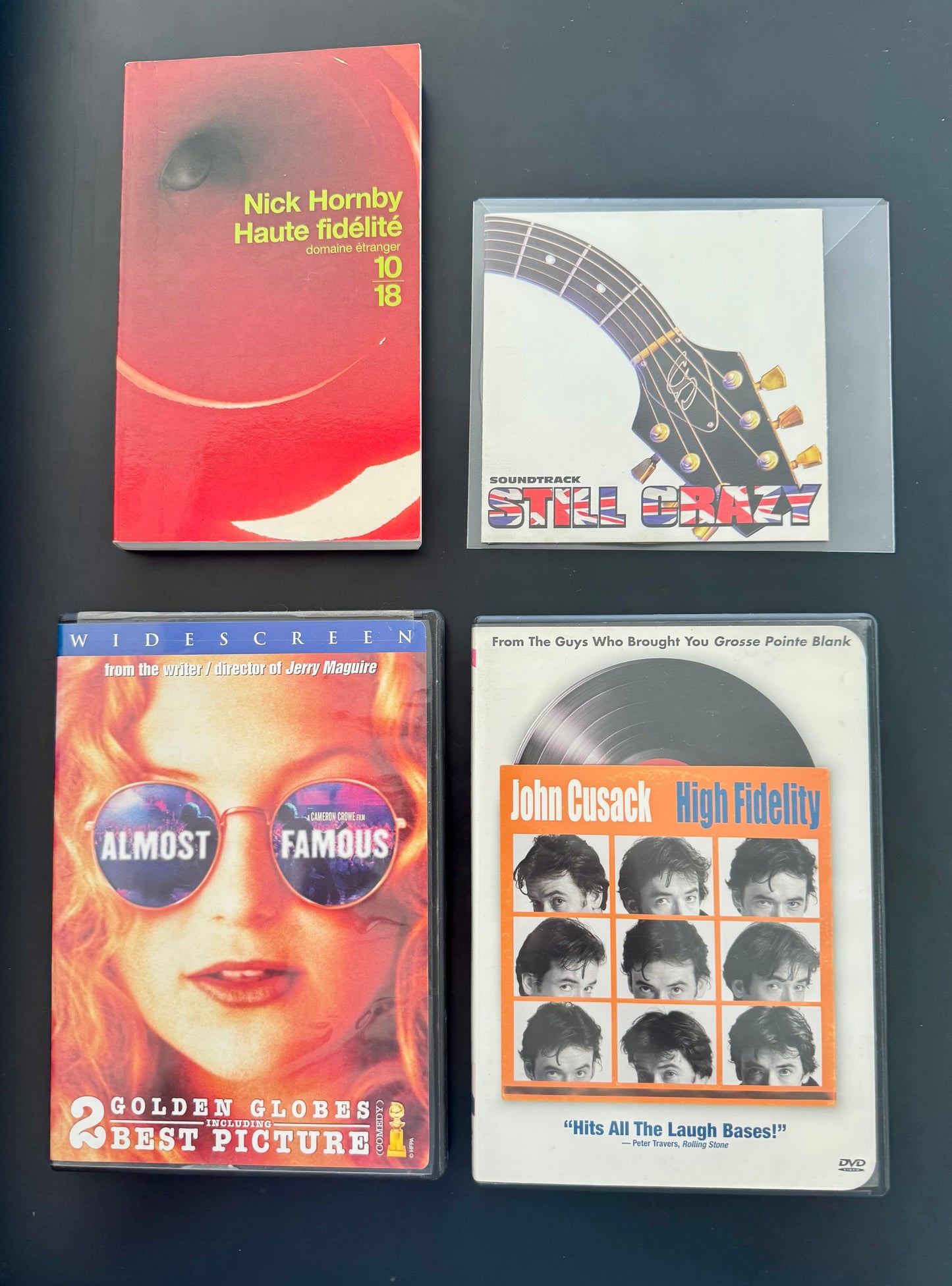 Pack Rock Stories — High Fidelity (DVD US) + Almost Famous (DVD US) + Nick Hornby Haute fidélité (livre FR) + Still Crazy (CD OST)