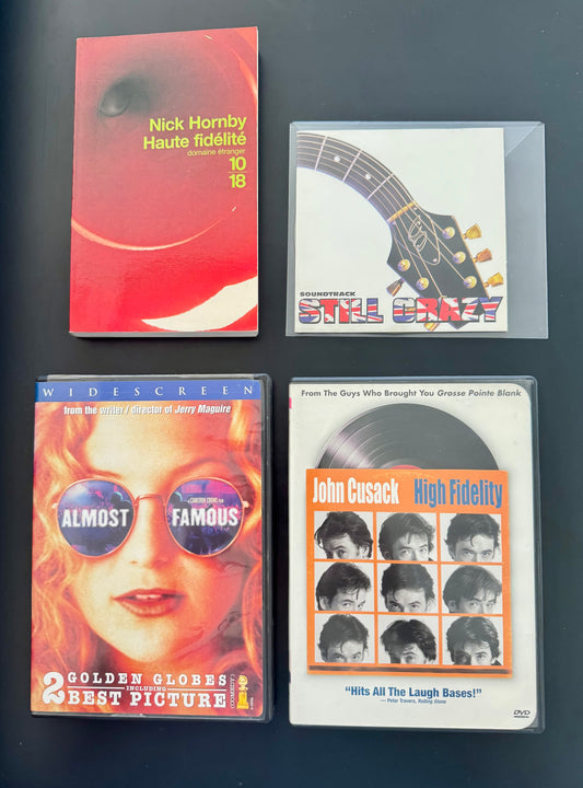 Pack Rock Stories — High Fidelity (DVD US) + Almost Famous (DVD US) + Nick Hornby Haute fidélité (livre FR) + Still Crazy (CD OST)