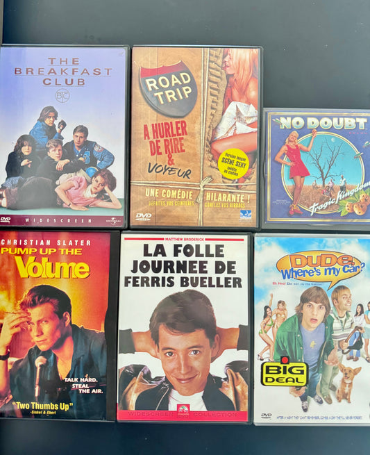 Pack Teen/College — The Breakfast Club + Road Trip + Pump Up the Volume + Ferris Bueller + Dude, Where’s My Car? (5 DVD) + No Doubt Tragic Kingdom (CD)