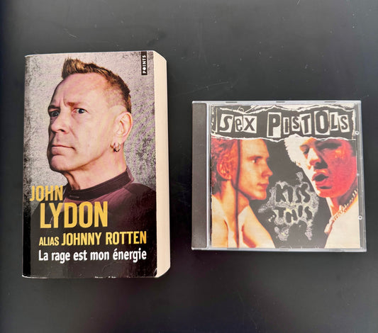 Pack Punk — John Lydon La rage est mon énergie (livre, FR) + Sex Pistols Kiss This (CD compilation)