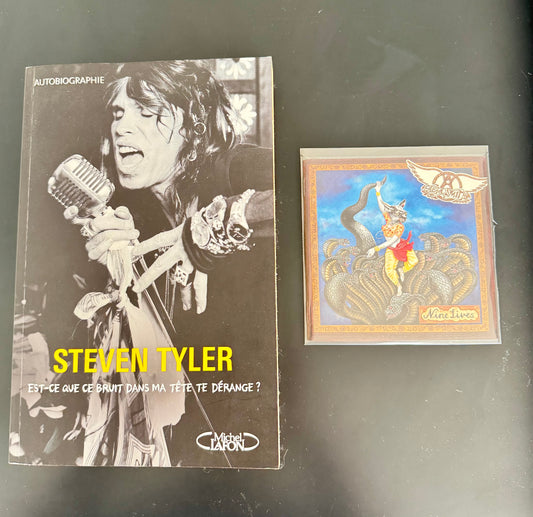 Pack Aerosmith — Steven Tyler Est-ce que ce bruit dans ma tête te dérange ? (livre, FR) + Aerosmith Nine Lives (CD)