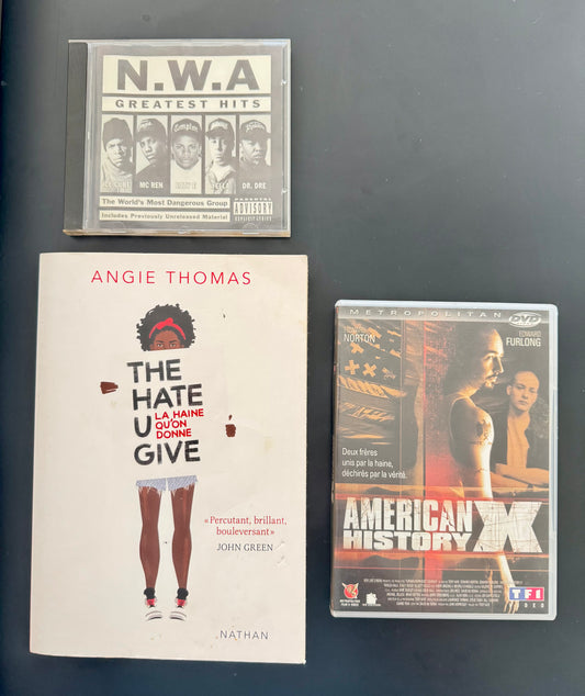 Pack N.W.A x THUG x American History X — N.W.A Greatest Hits (CD) + The Hate U Give / La haine qu’on donne (livre FR) + American History X (DVD FR)