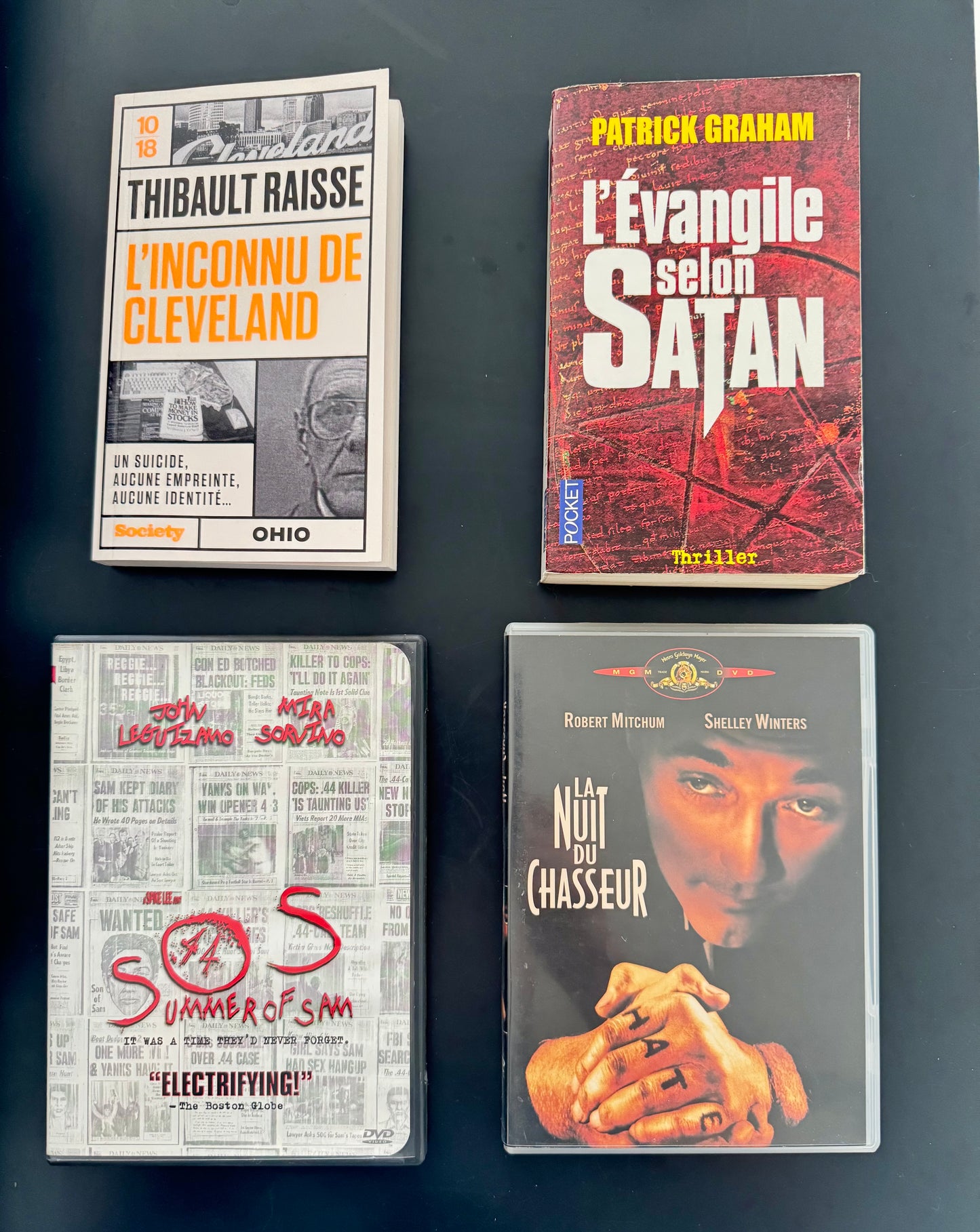 Pack True Crime — Summer of Sam (DVD) + La Nuit du chasseur (DVD FR) + Thibault Raïsse L’Inconnu de Cleveland + Patrick Graham L’Évangile selon Satan