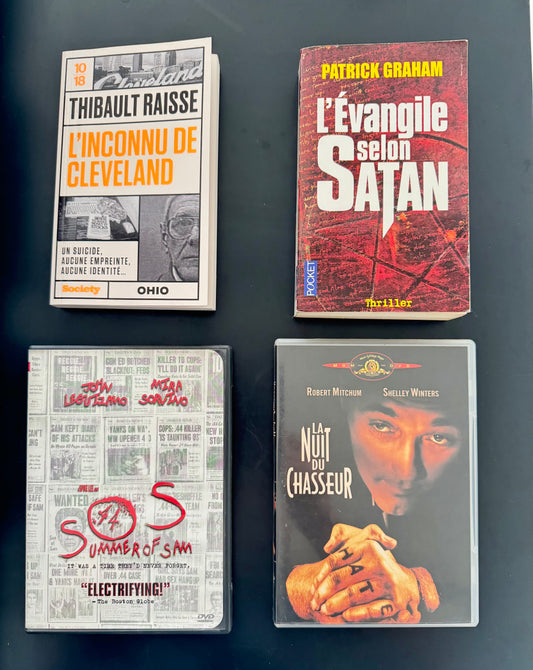 Pack True Crime — Summer of Sam (DVD) + La Nuit du chasseur (DVD FR) + Thibault Raïsse L’Inconnu de Cleveland + Patrick Graham L’Évangile selon Satan