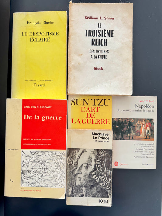 Pack Histoire & Stratégie — Sun Tzu, Machiavel, Clausewitz, Napoléon + Bluche Despotisme éclairé + Shirer Le Troisième Reich