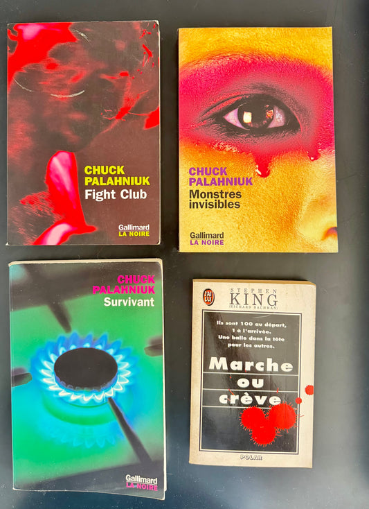 Chuck Palahniuk x Stephen King (Bachman) – Pack 4 livres : Fight Club, Monstres invisibles, Survivant + Marche ou crève